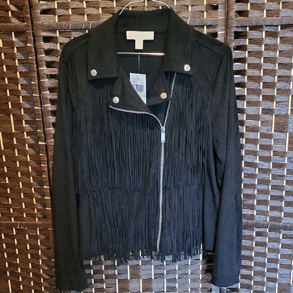 Michael Kors Black Fringe Leather Jacket - Picture 1 of 6